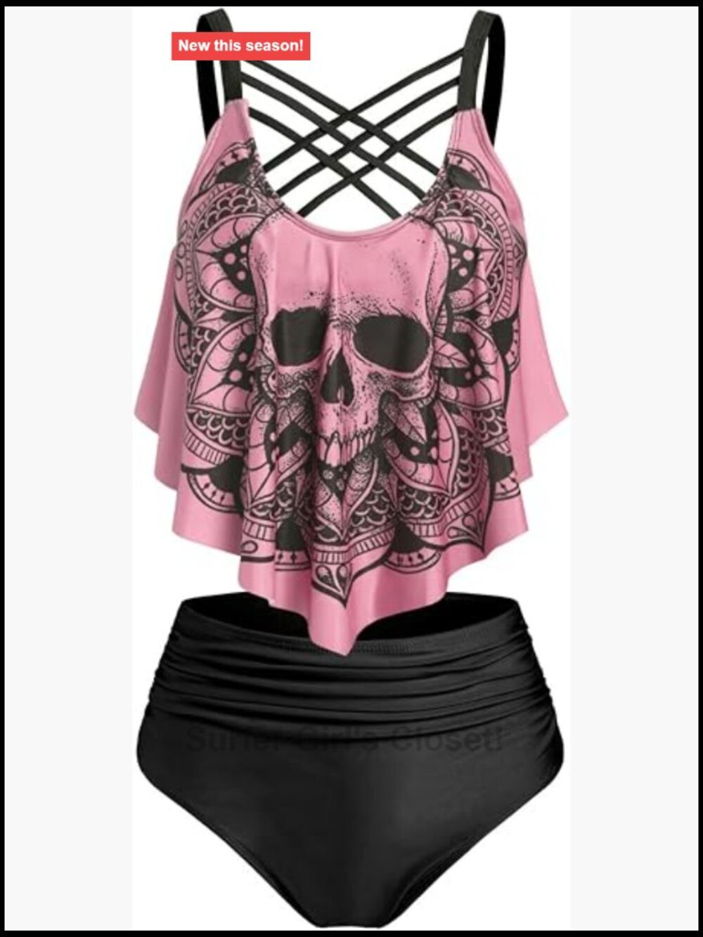 Gothic Skull Tankini Bikini Set High Waisted Two Piece Swimsuit Tummy Control